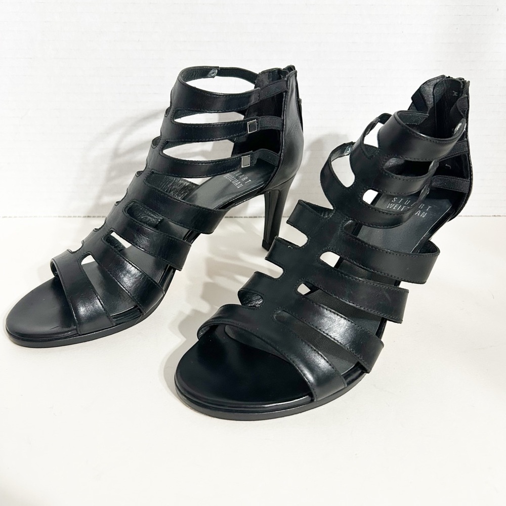 Stuart Weitzman Strappy 🖤 Leather Gladiator Type Sandals Zip Heel Leather Sole - Picture 4 of 14